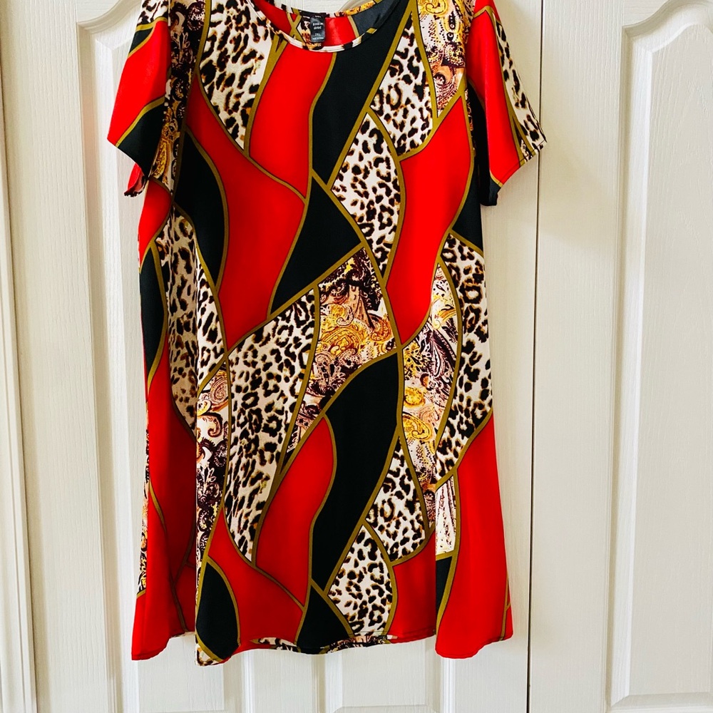 Red & Black Abstract Animal Print Short Sleeve dress 2XL new